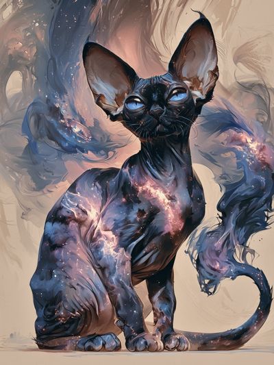 Cosmic Sphynx Cat Illustration Poster.