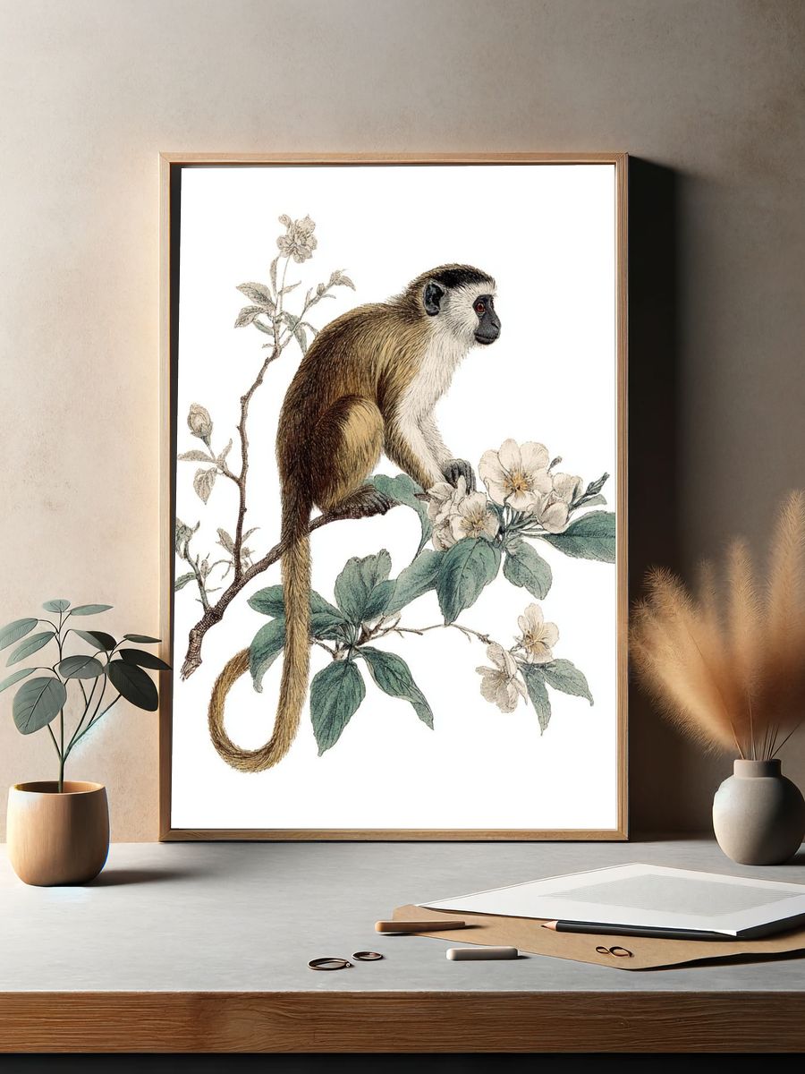 Monkey Botanical Illustration Poster. — room view 2