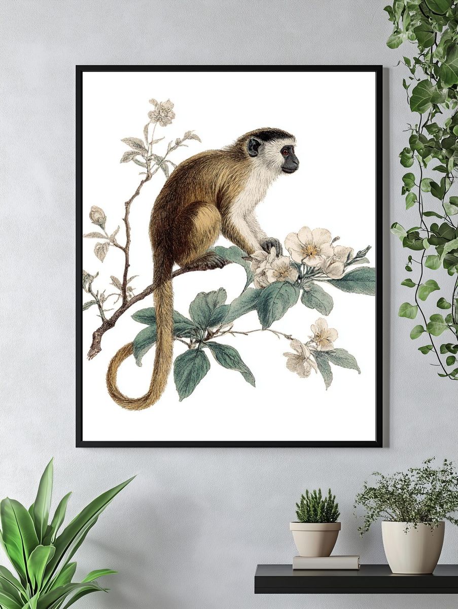 Monkey Botanical Illustration Poster. — room view 4