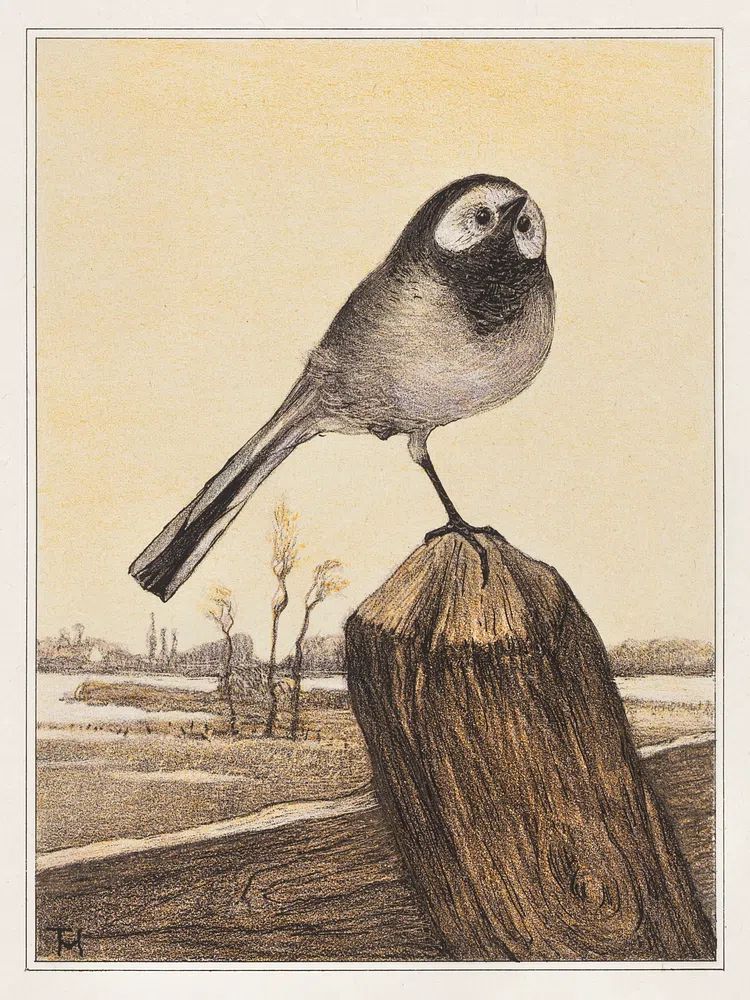 Kwikstaart op paal (1878–1910) print. poster detail