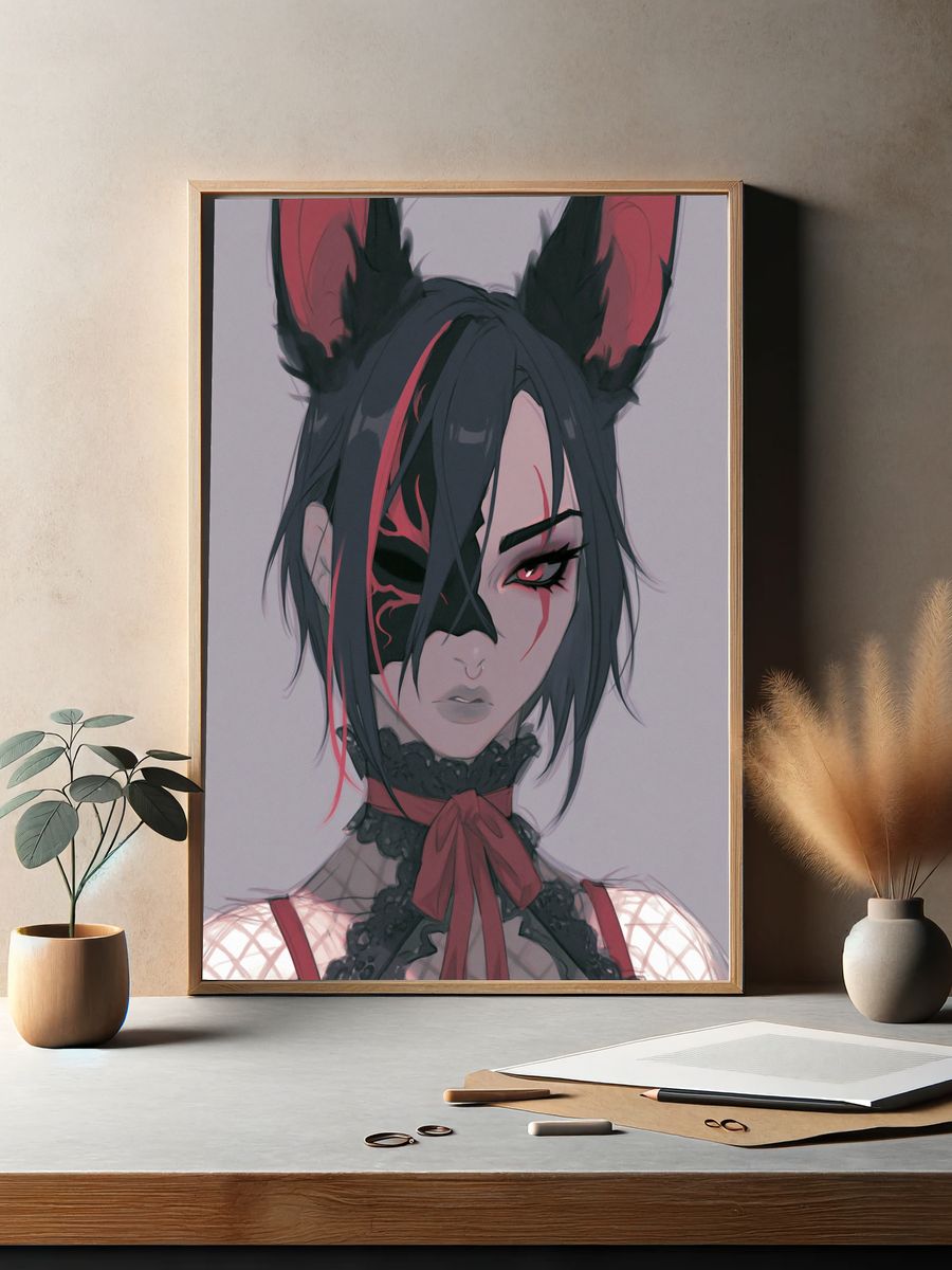 Gothic Catgirl Portrait Poster. — room view 2