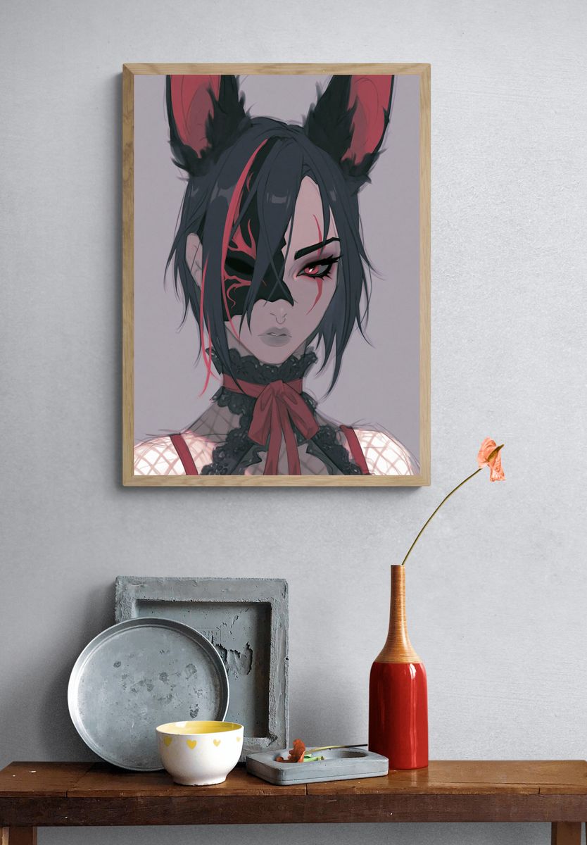 Gothic Catgirl Portrait Poster. — room view 3
