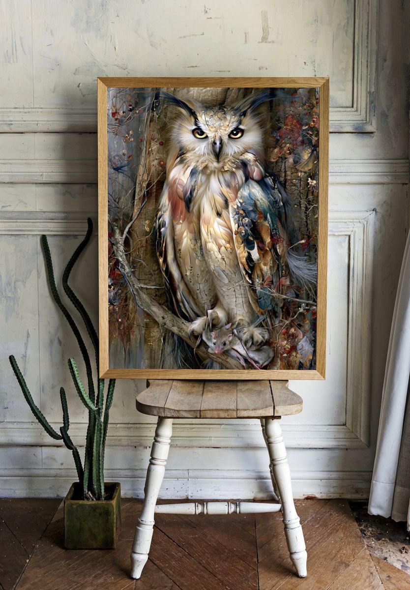 Owl and Mouse Forest Illustration Poster. room preview