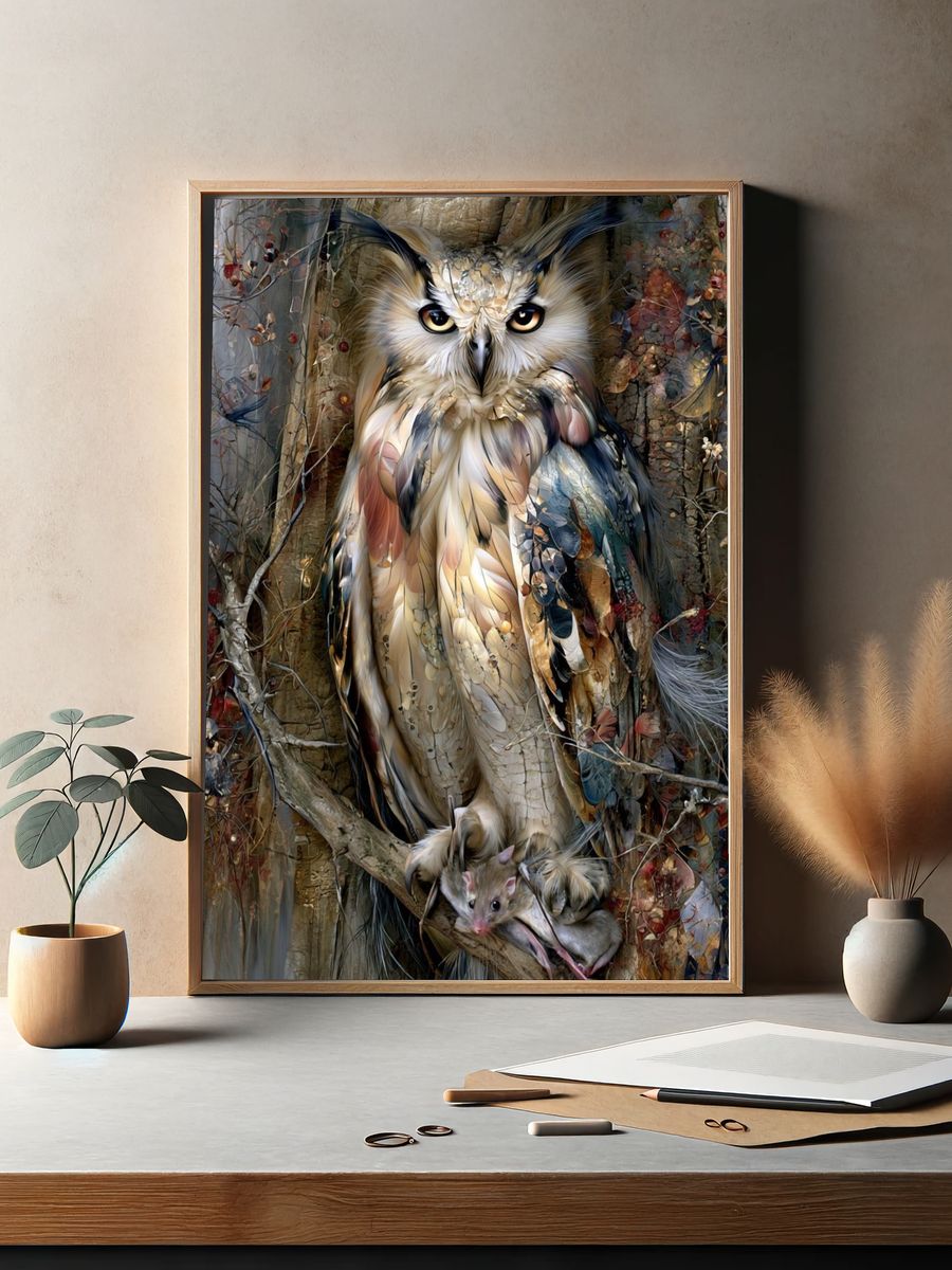 Owl and Mouse Forest Illustration Poster. — room view 2