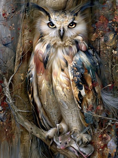 Owl and Mouse Forest Illustration Poster.