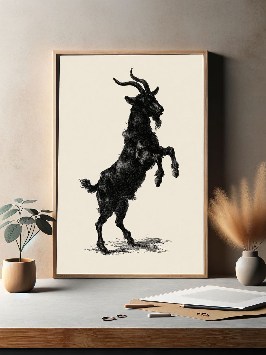 Rearing Goat Ink Illustration Poster. — room view 2