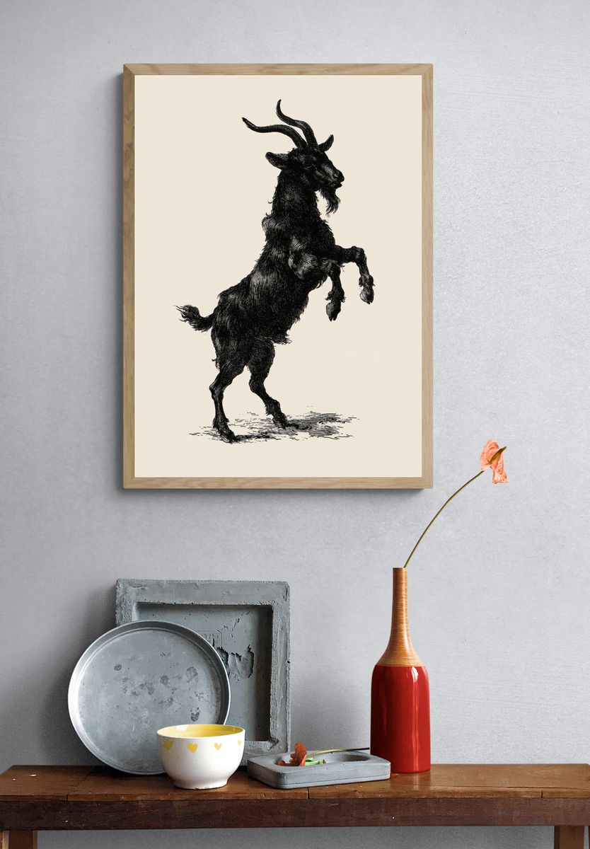 Rearing Goat Ink Illustration Poster. — room view 3