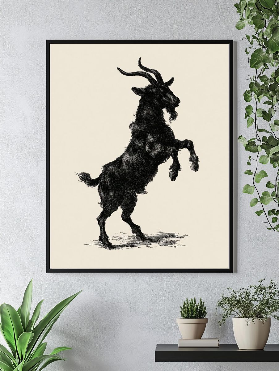 Rearing Goat Ink Illustration Poster. — room view 4