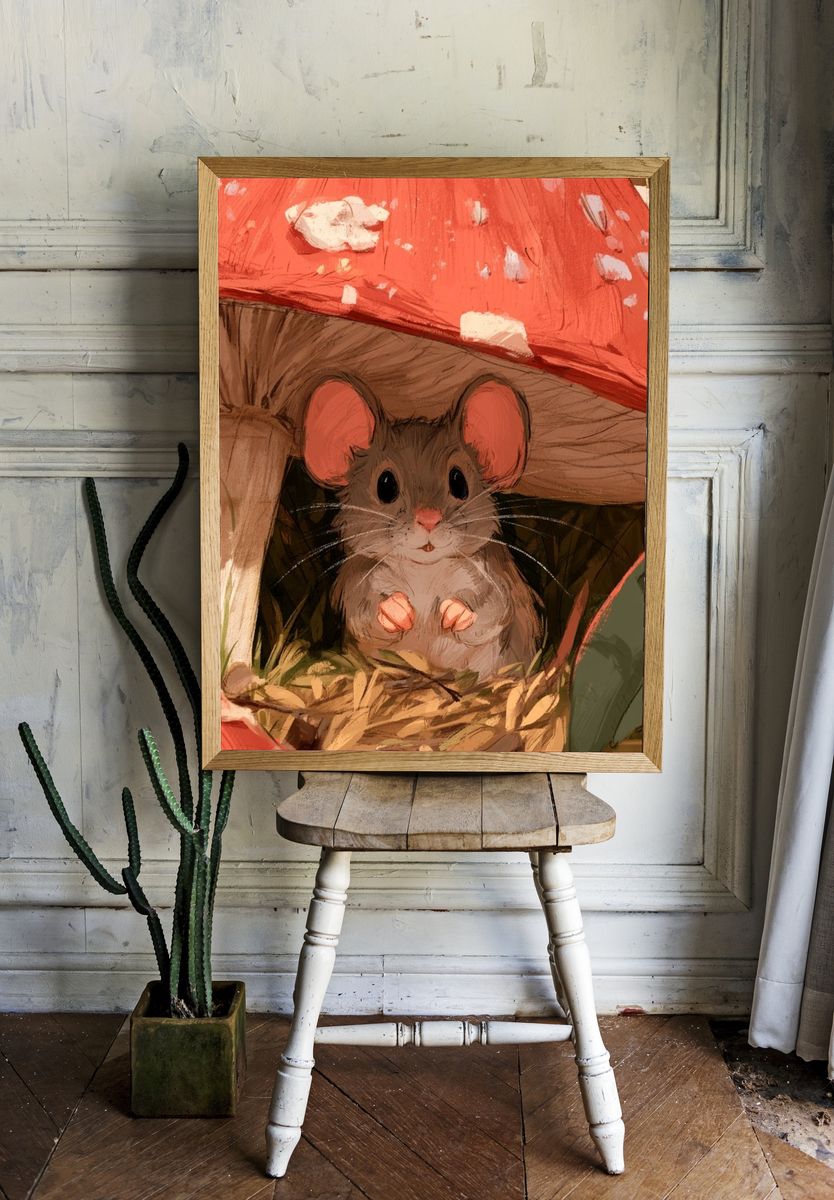 Cute Mouse Mushroom Illustration Poster. room preview