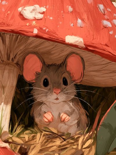 Cute Mouse Mushroom Illustration Poster.