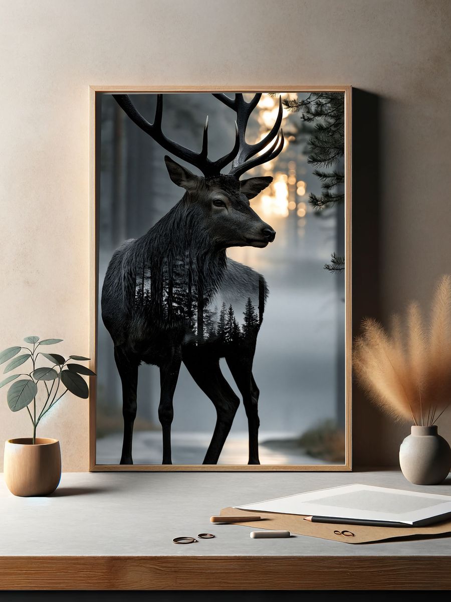 Majestic Deer Forest Print. — room view 2