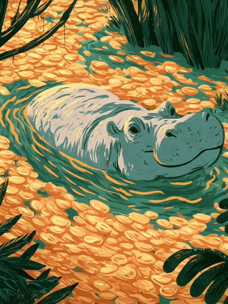 Hippo Lagoon Illustration Poster. poster detail