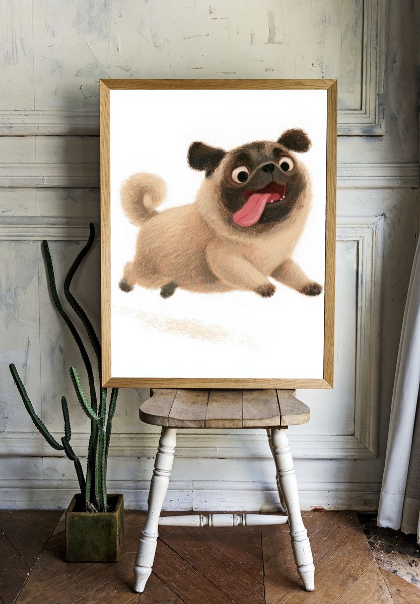 Playful Pug Illustration Poster. room preview