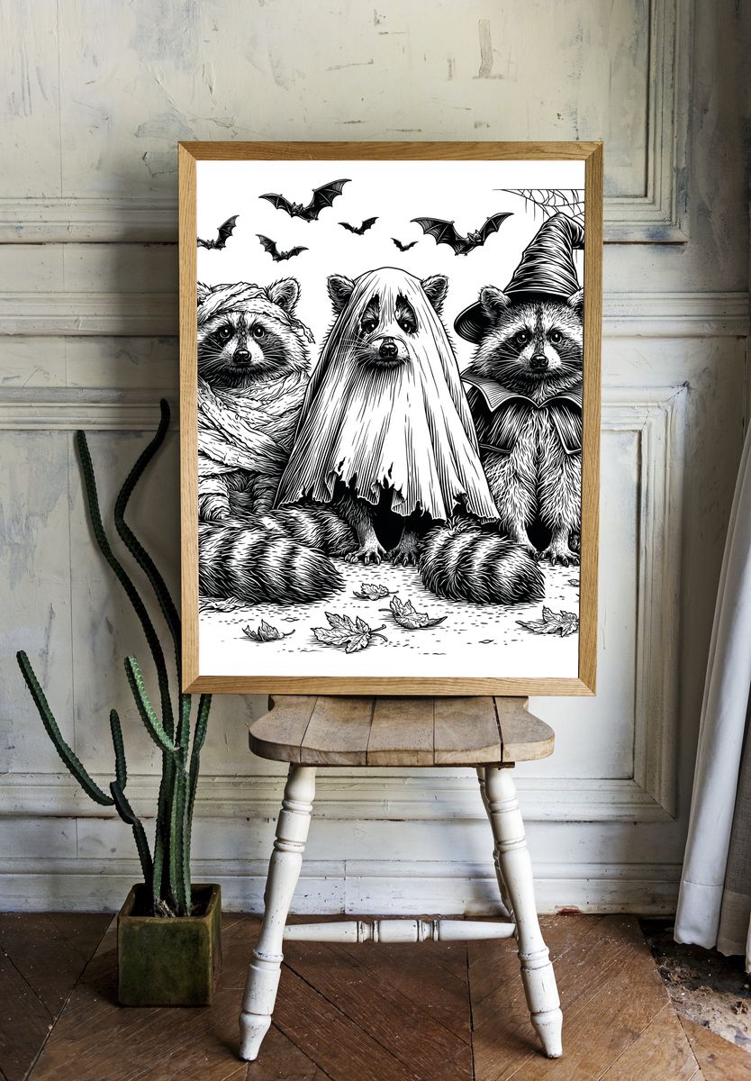 Halloween Raccoons Illustration Poster. room preview