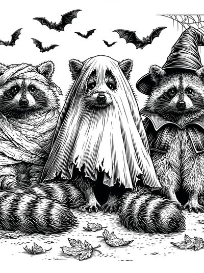Halloween Raccoons Illustration Poster.