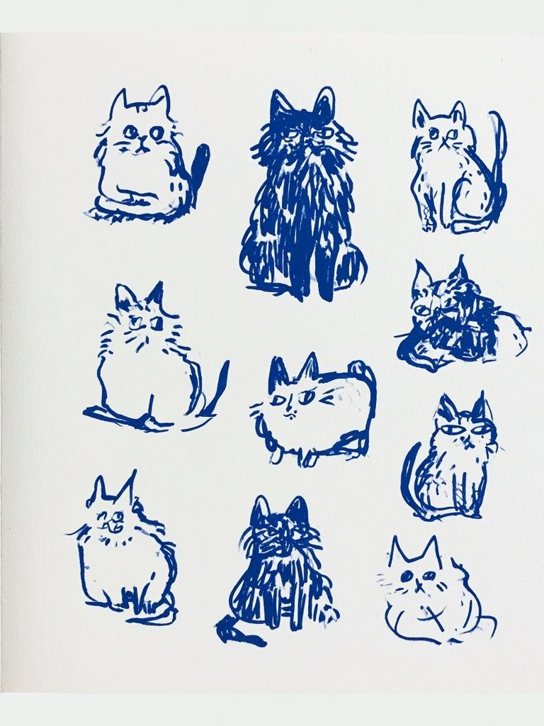 Blue Cat Sketches Illustration Poster. poster detail