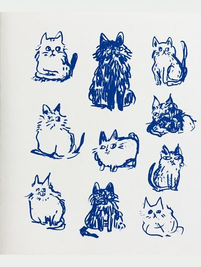 Blue Cat Sketches Illustration Poster.