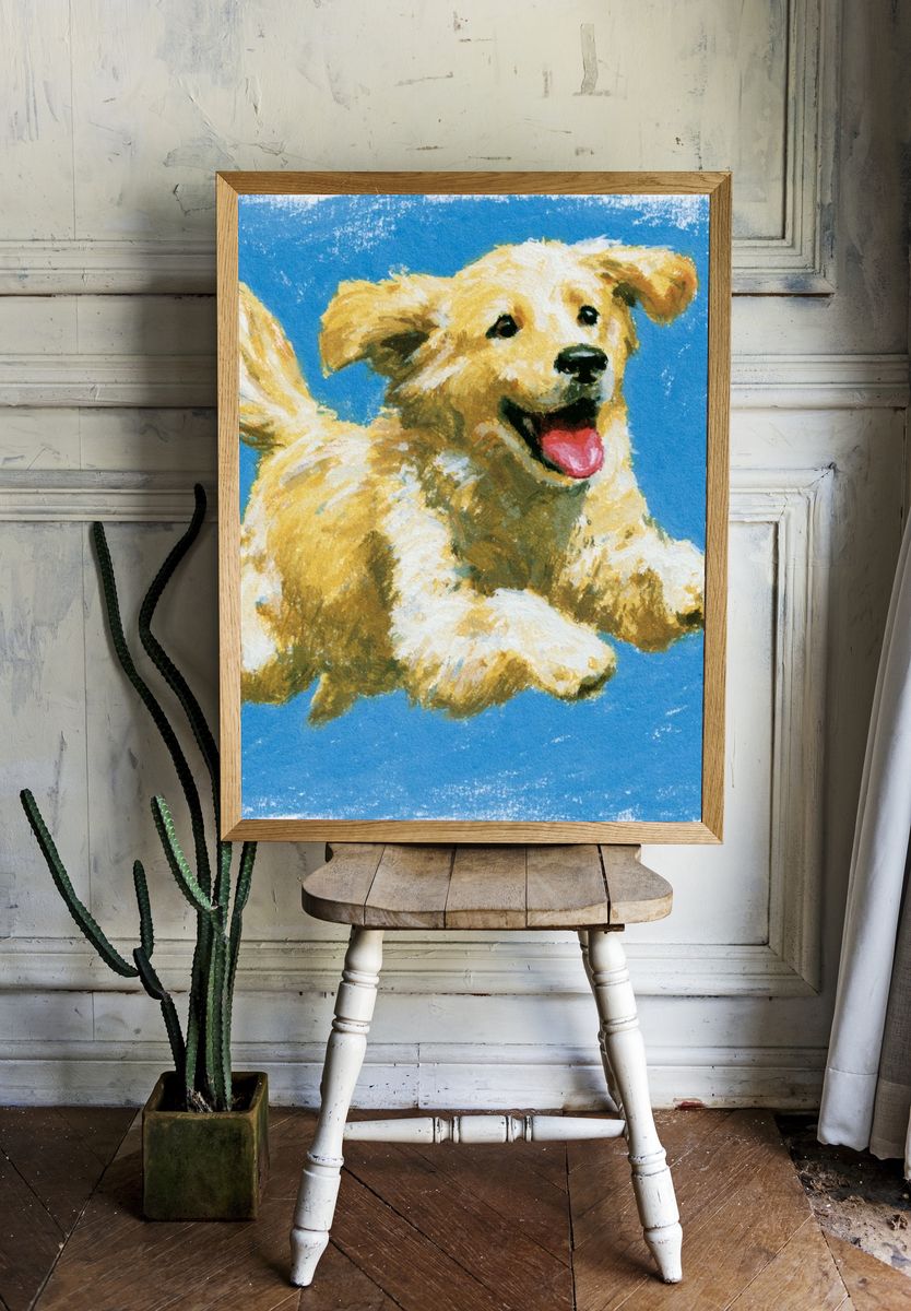 Happy Golden Retriever Watercolor Poster. — room view 1