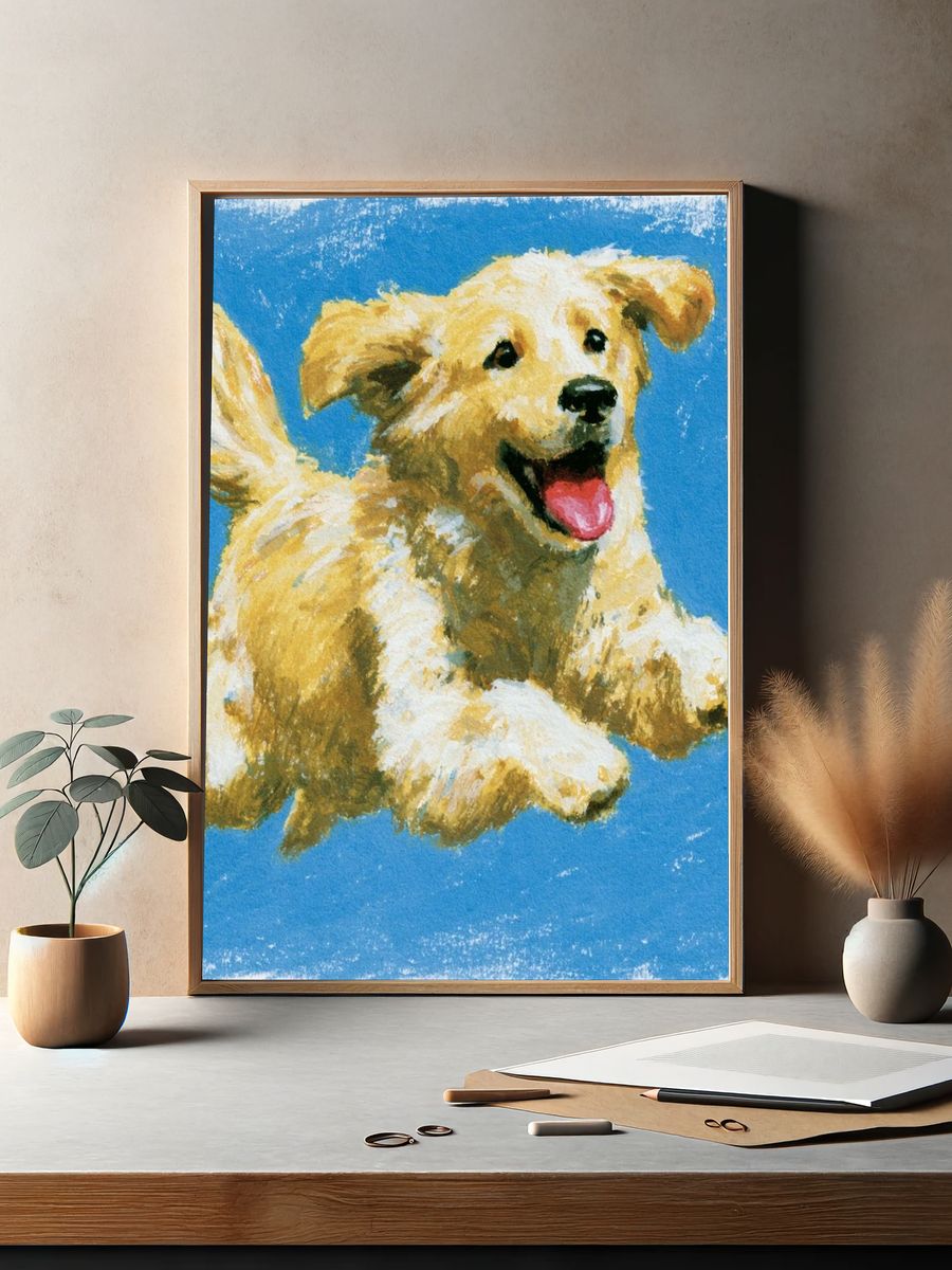 Happy Golden Retriever Watercolor Poster. — room view 2