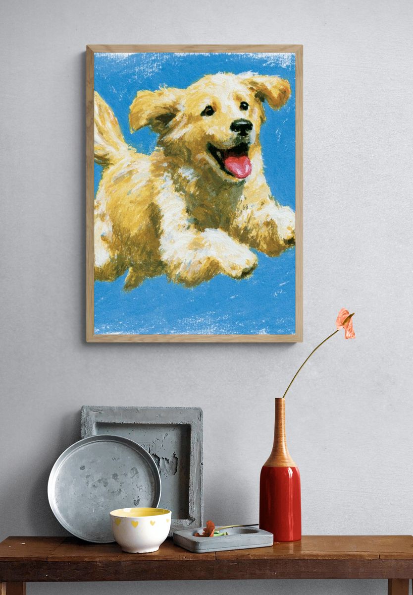 Happy Golden Retriever Watercolor Poster. — room view 3