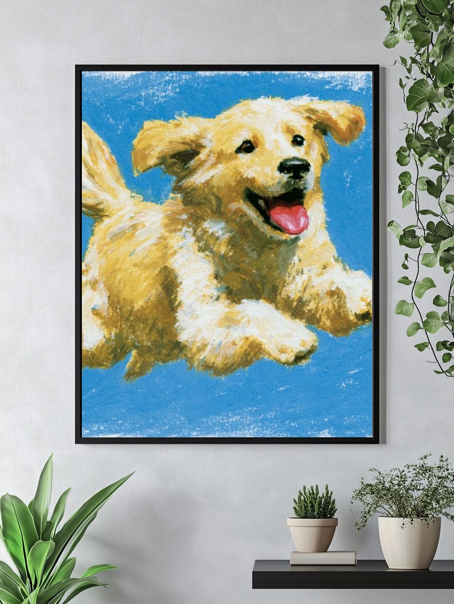 Happy Golden Retriever Watercolor Poster. — room view 4