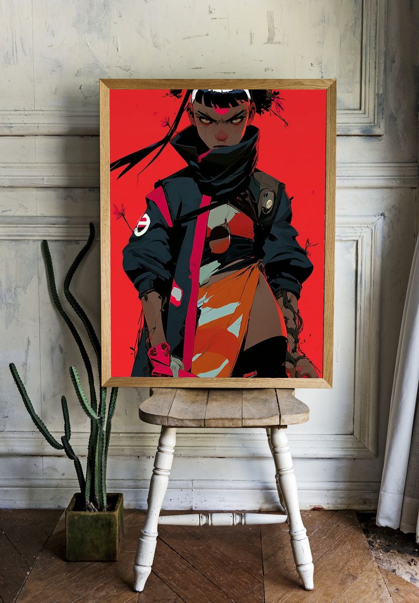 Anime Warrior Red Background Poster. room preview