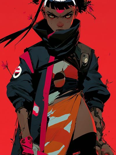 Anime Warrior Red Background Poster. poster