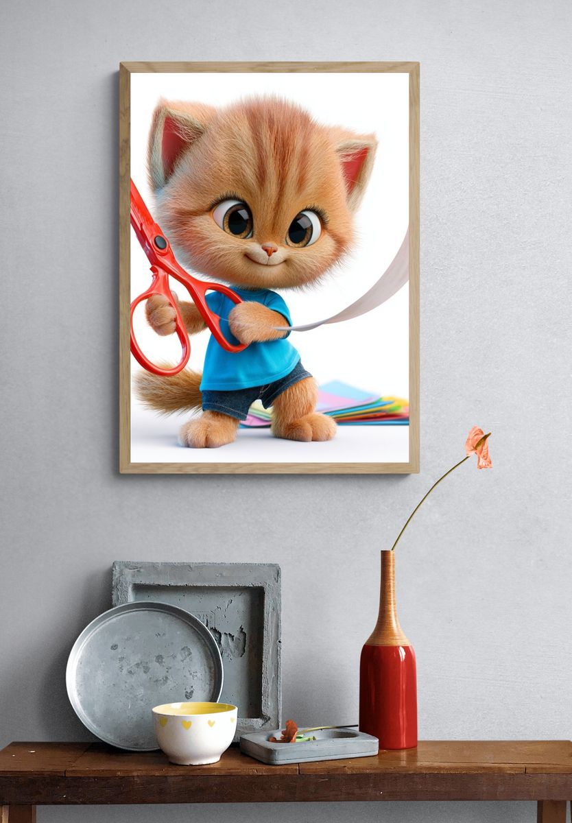 Cute Kitten Illustration Poster. — room view 3