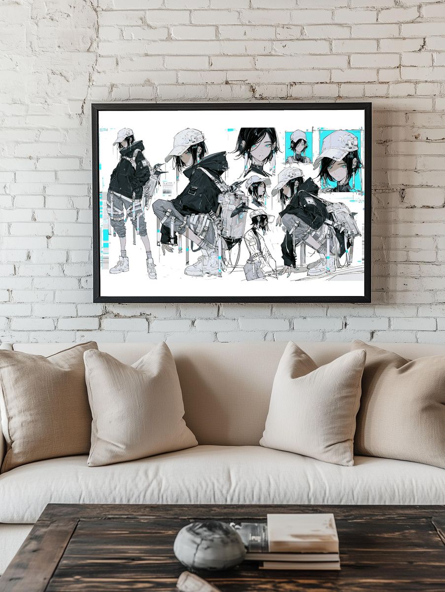 Cyberpunk Anime Girl Collage Print. — room view 1