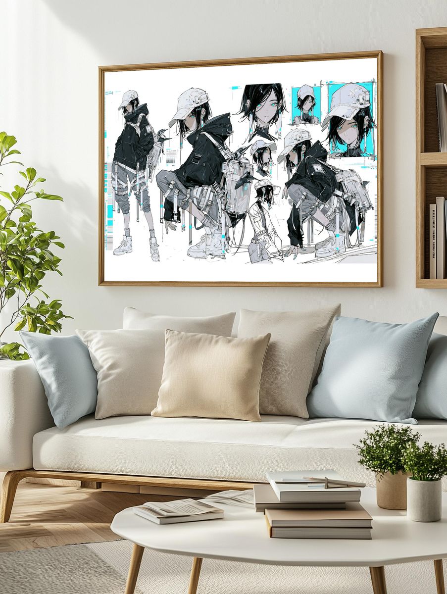 Cyberpunk Anime Girl Collage Print. — room view 2