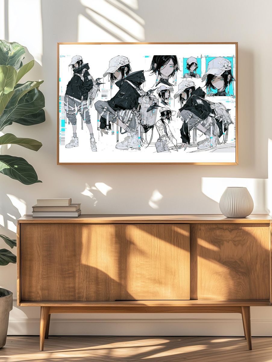 Cyberpunk Anime Girl Collage Print. — room view 3