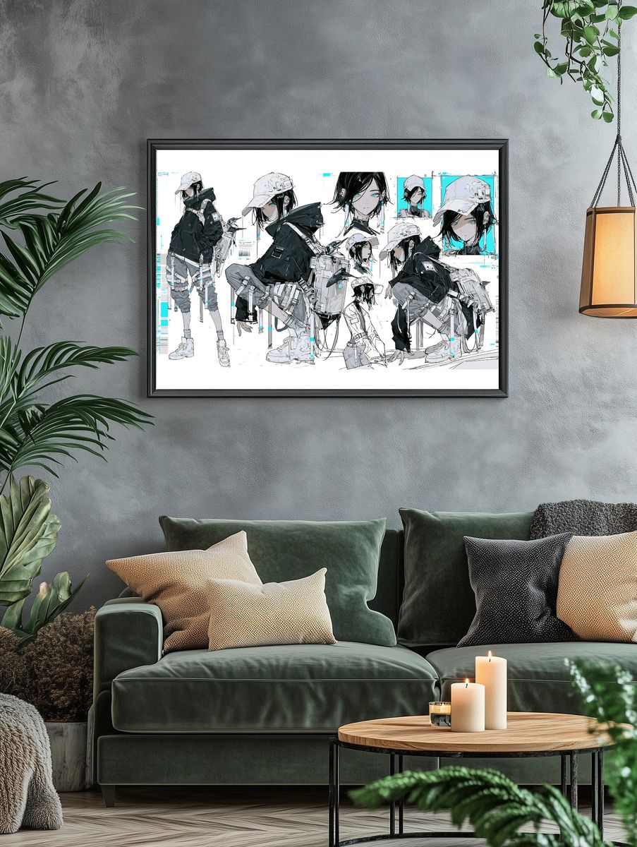Cyberpunk Anime Girl Collage Print. — room view 4