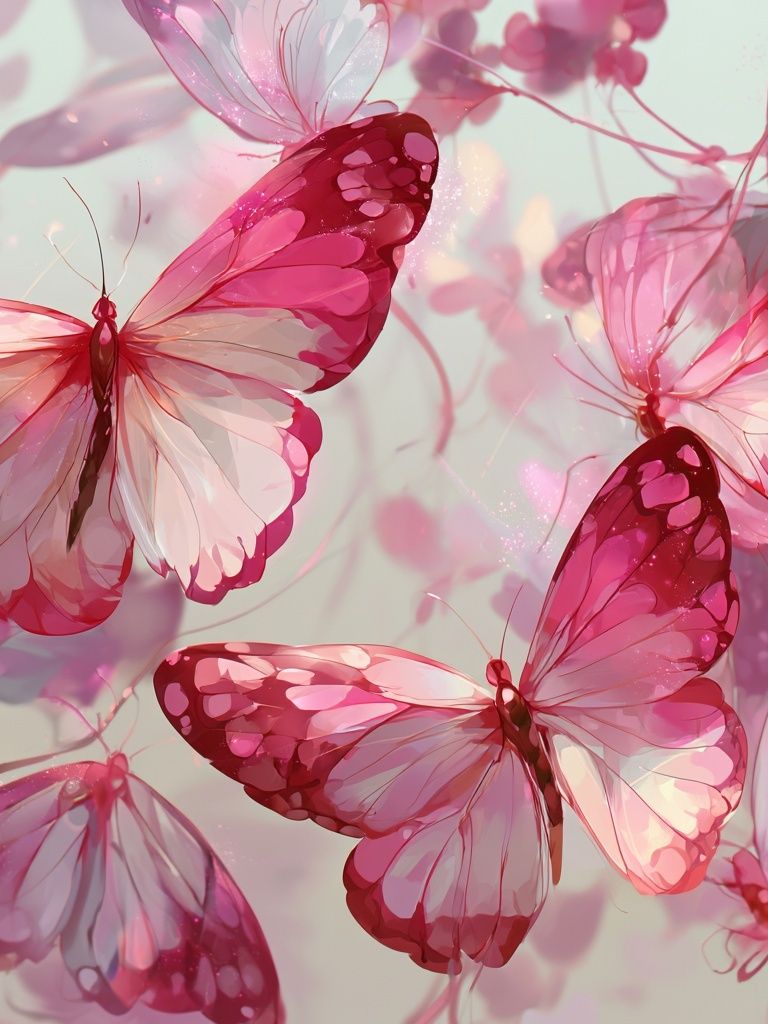 Pink Butterflies Illustration Poster. poster detail