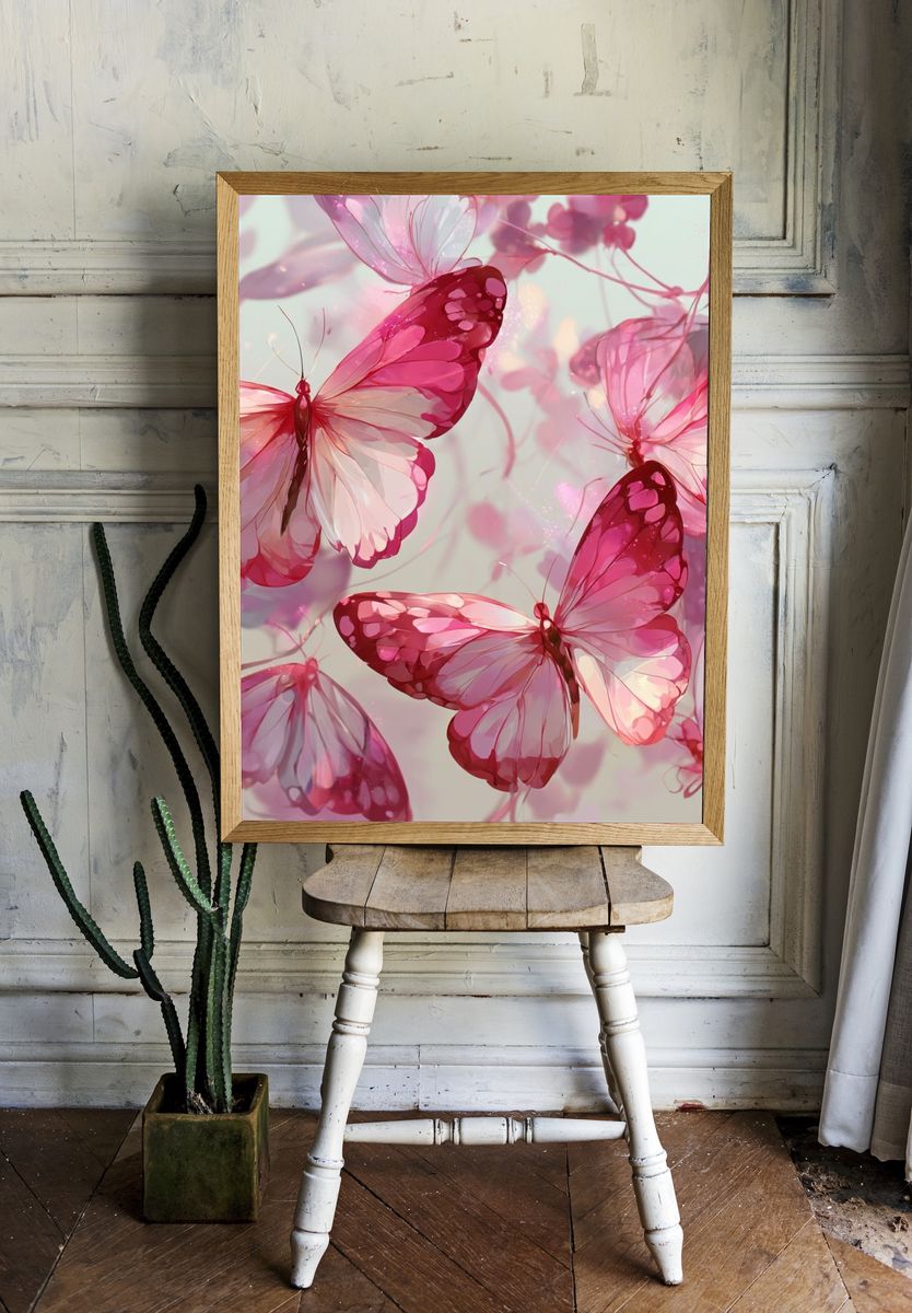 Pink Butterflies Illustration Poster. room preview