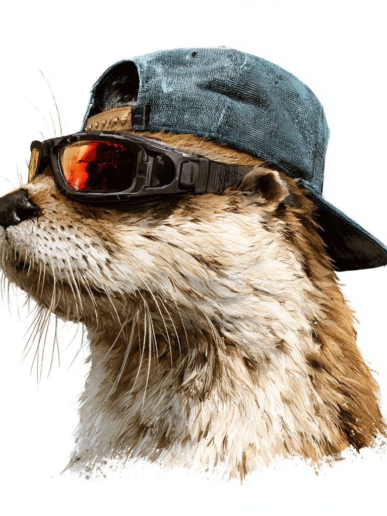 Otter in Cap and Goggles Poster. poster detail