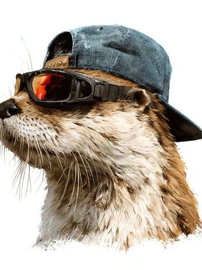 Otter in Cap and Goggles Poster.