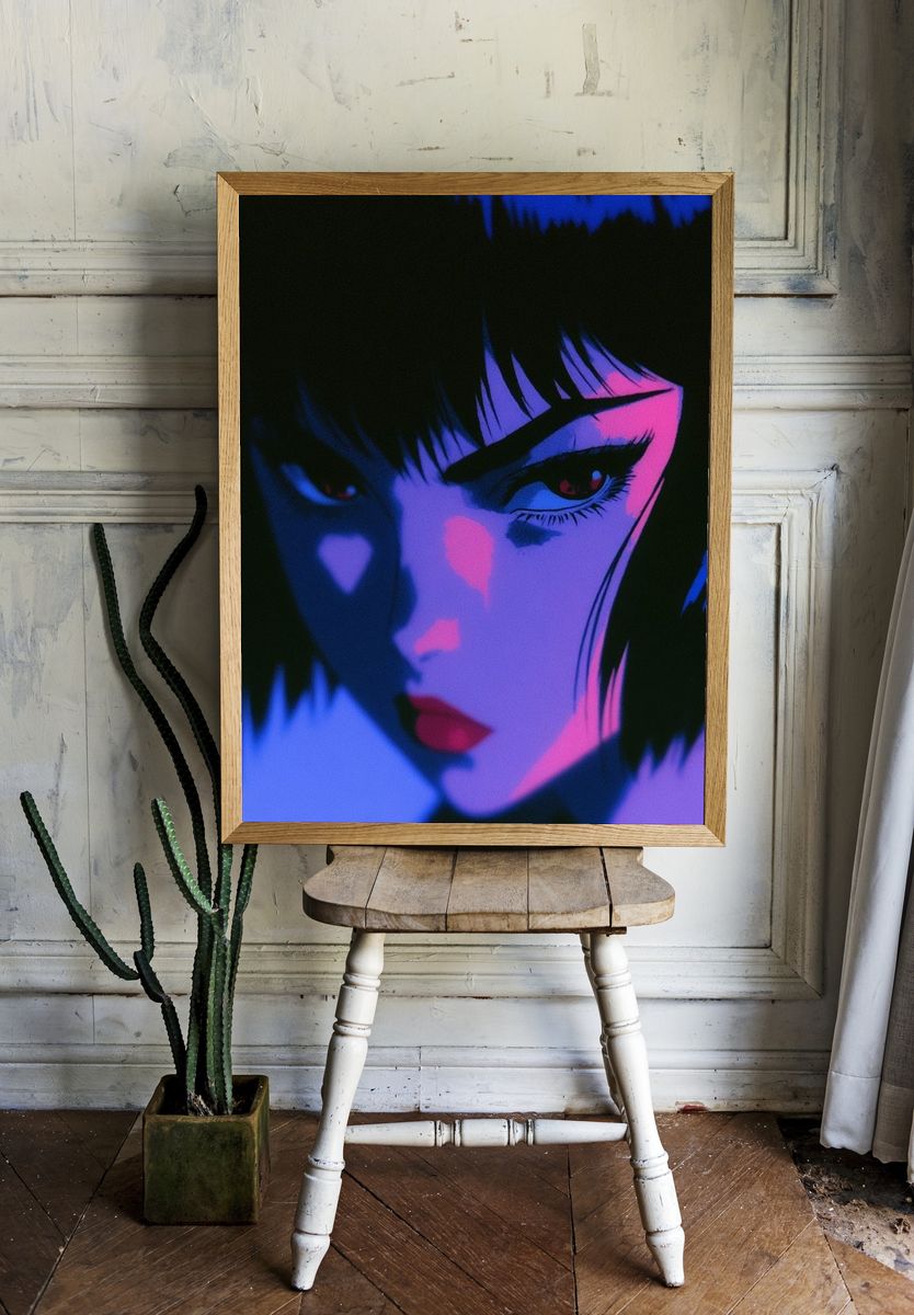 Neon Anime Portrait Poster. room preview