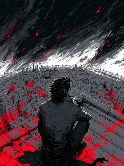Apocalyptic Cityscape Manga Poster.