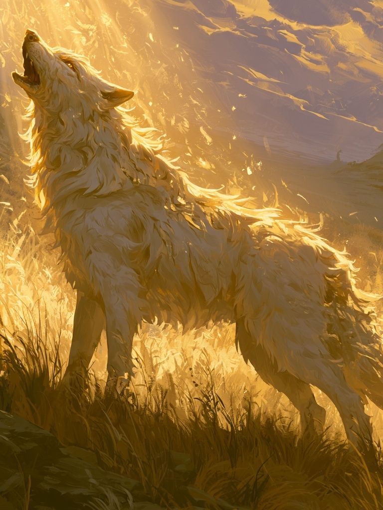 Howling Wolf Golden Light Print. poster detail