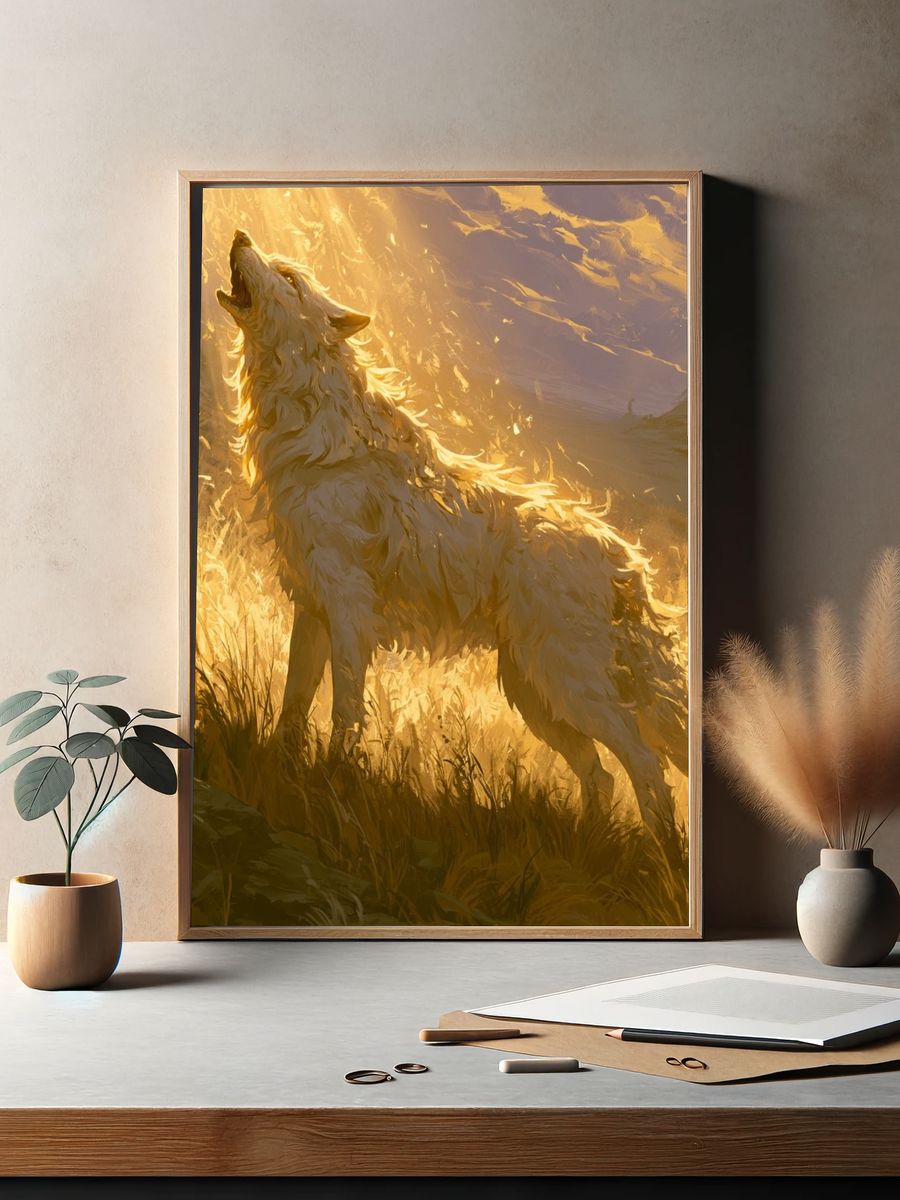 Howling Wolf Golden Light Print. — room view 2