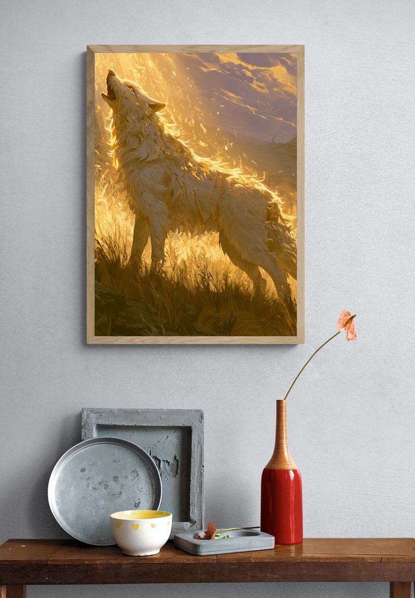 Howling Wolf Golden Light Print. — room view 3