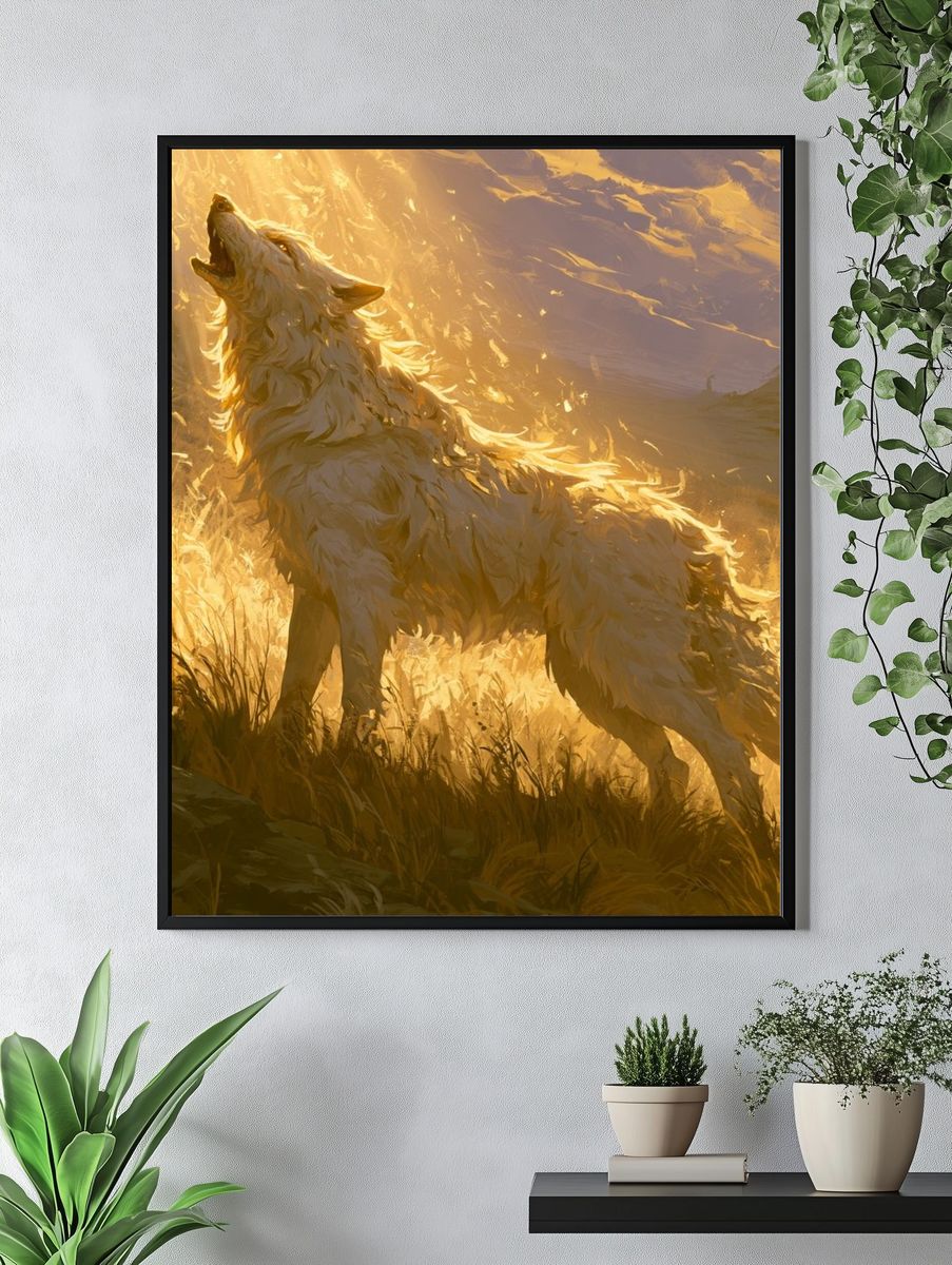 Howling Wolf Golden Light Print. — room view 4