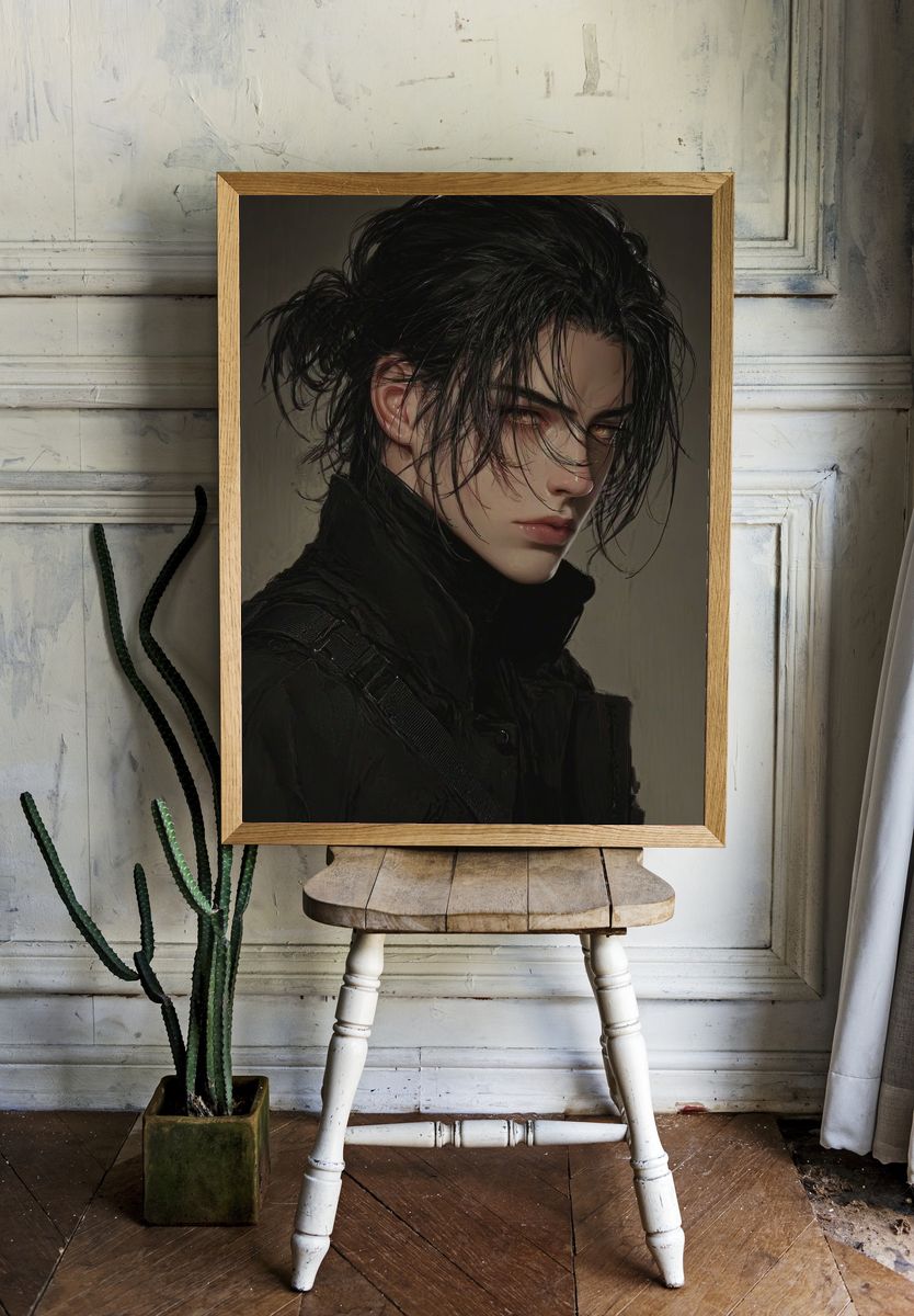 Brooding Anime Portrait Print. room preview