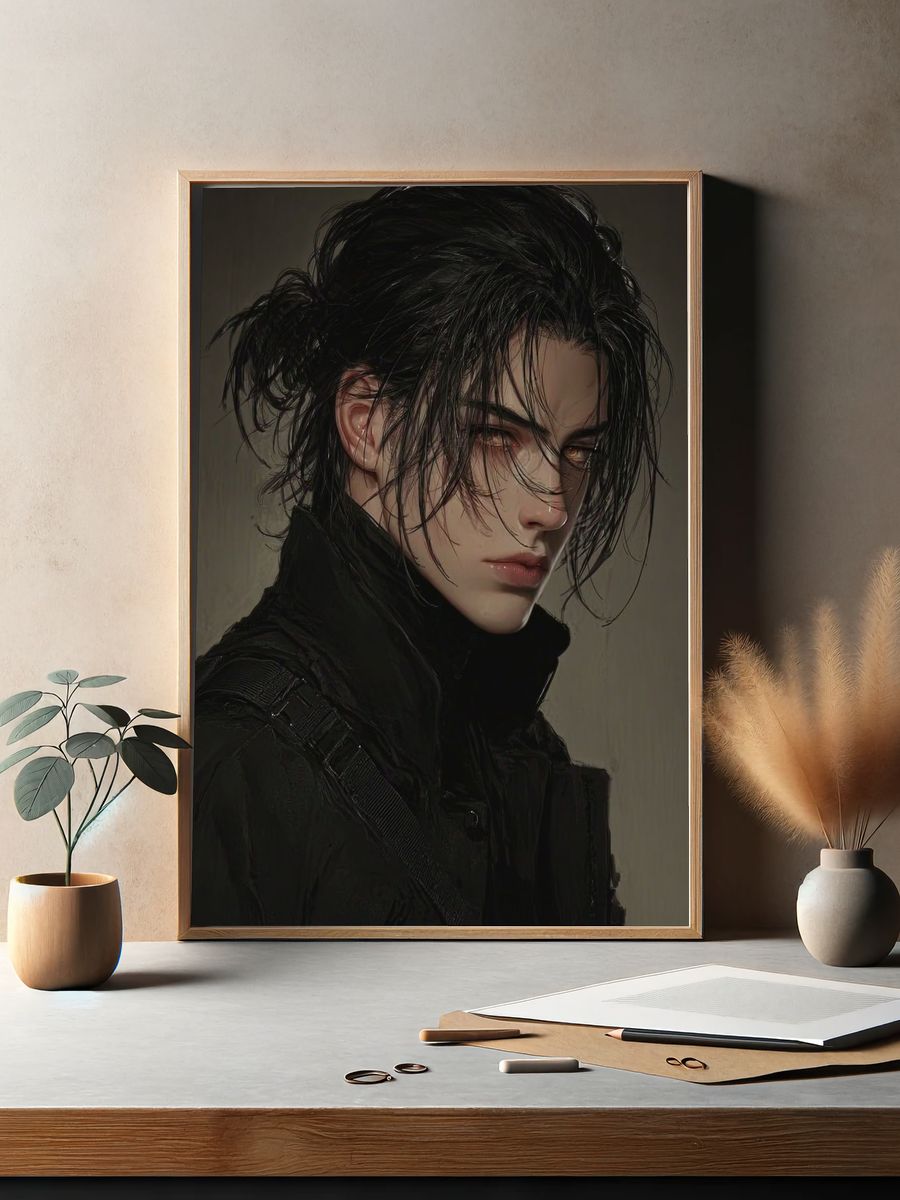 Brooding Anime Portrait Print. — room view 2