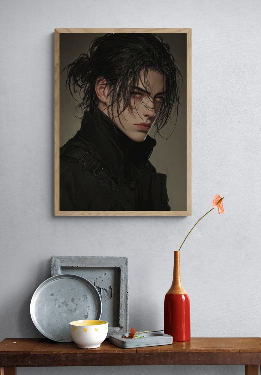 Brooding Anime Portrait Print. — room view 3