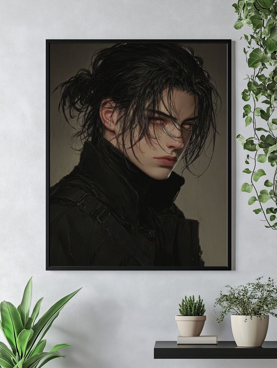 Brooding Anime Portrait Print. — room view 4