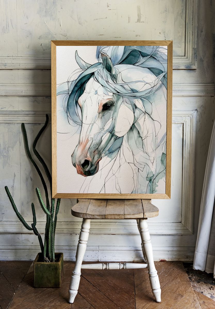 Dreamy Horse Watercolor Poster. room preview