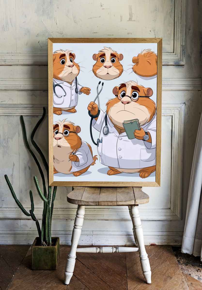 Doctor Guinea Pig Cartoon Poster. room preview