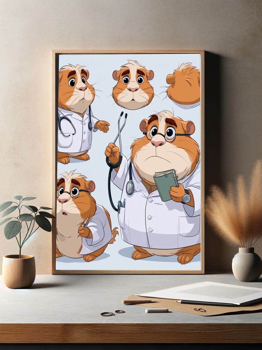 Doctor Guinea Pig Cartoon Poster. — room view 2