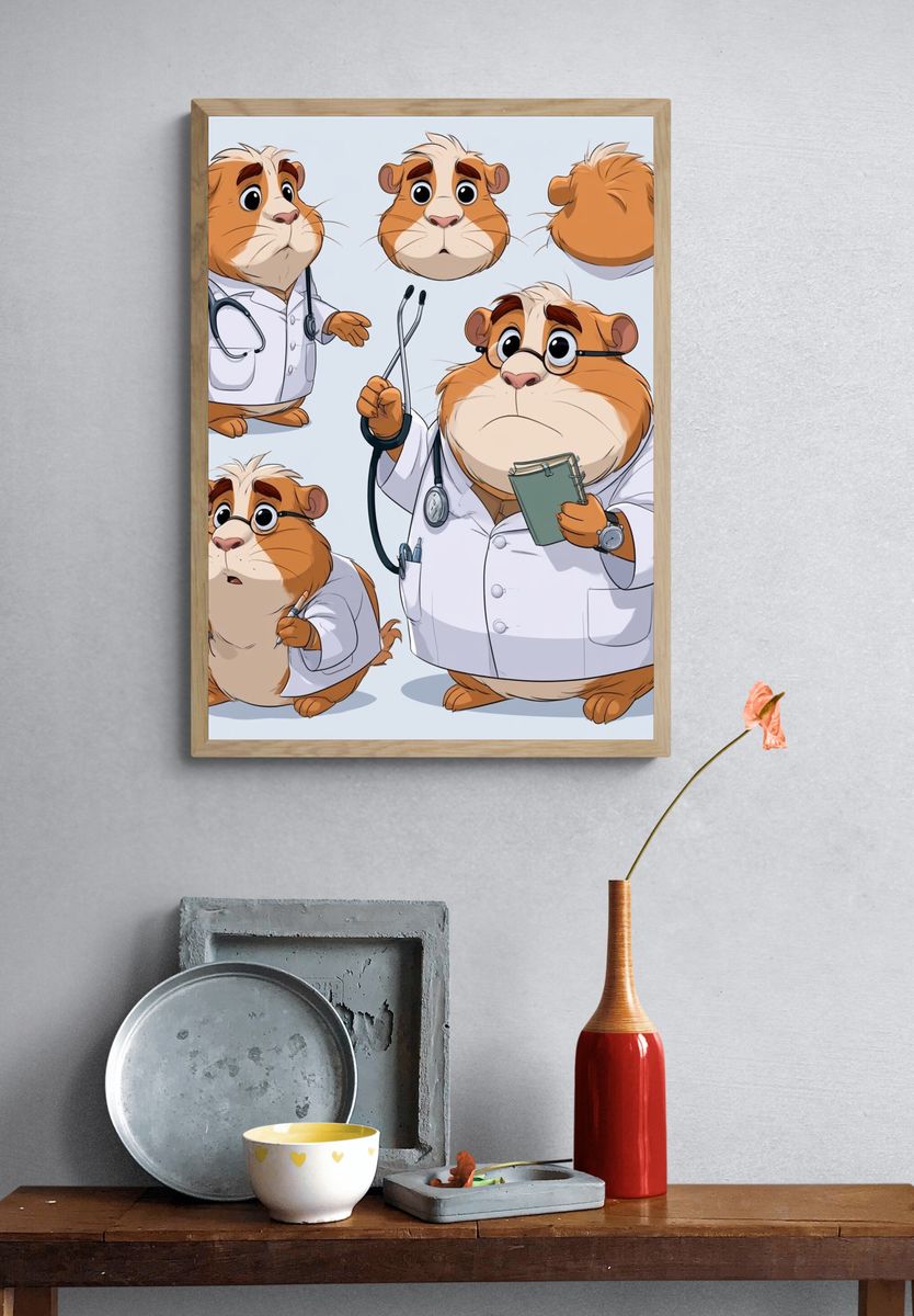 Doctor Guinea Pig Cartoon Poster. — room view 3